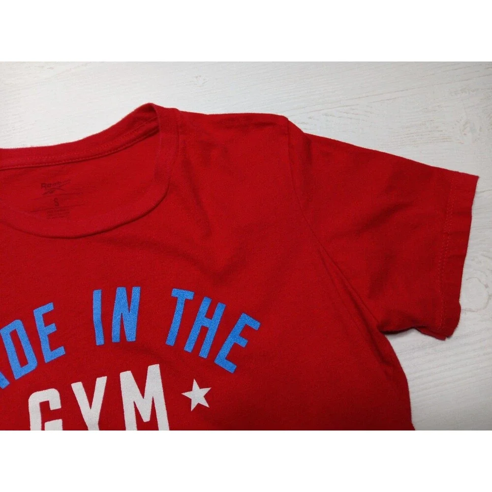 Reebok T-Shirt Womens Red Made In The Gym Short Sleeve USA Logo Top Size Small
